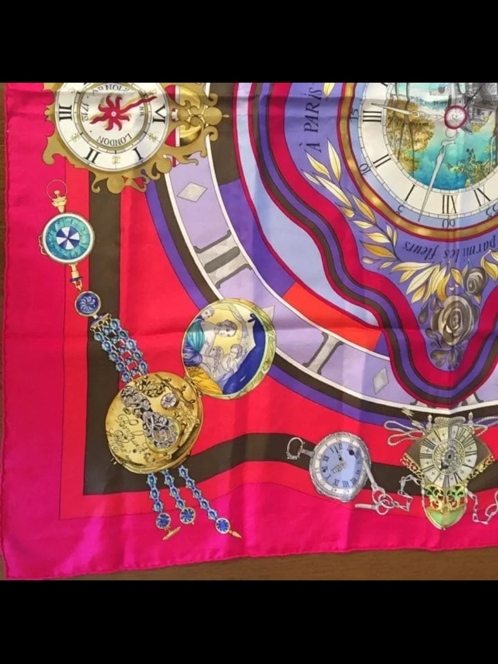 Hermes Silk Scarf in Fuchsia, Purple, Red and Gold